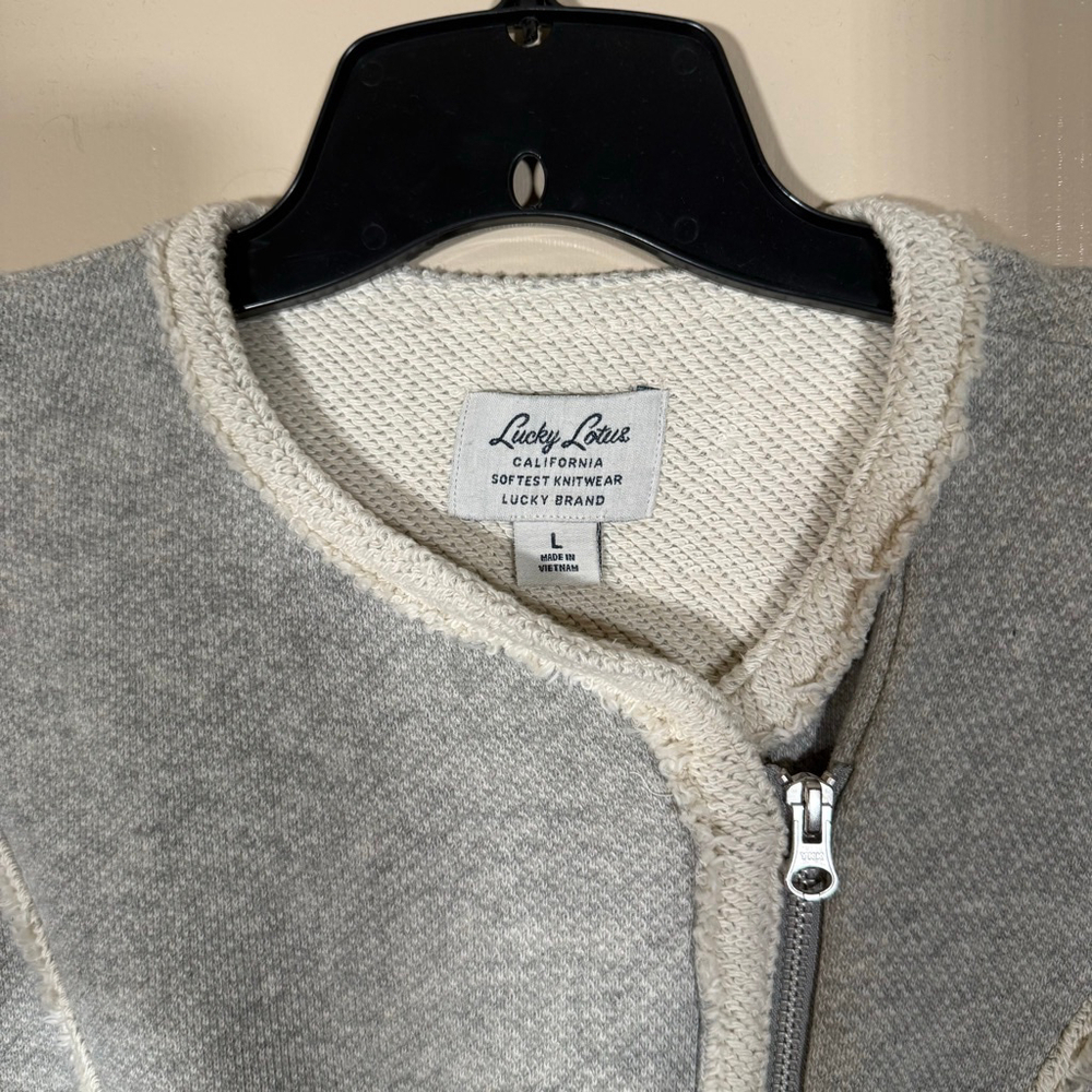 Lucky Brand Lucky Lotus gray raw hem asymmetrical zipper Moto jacket Large - Picture 3 of 9